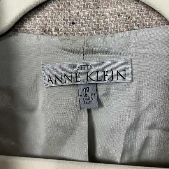 Ann Klein Wool Angora Blazer Jacket Womens Petite 10 Cream Tweed Light Academia - Picture 8 of 16
